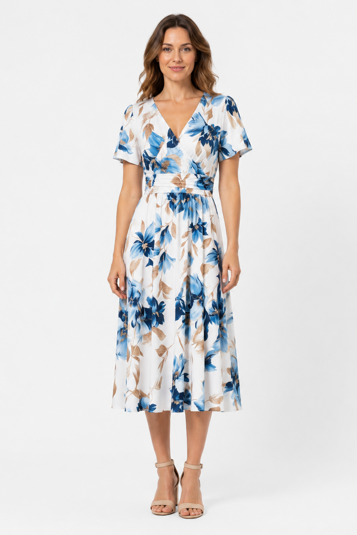 Zara | Floral Midi Dress with Tie and Sewn Belt