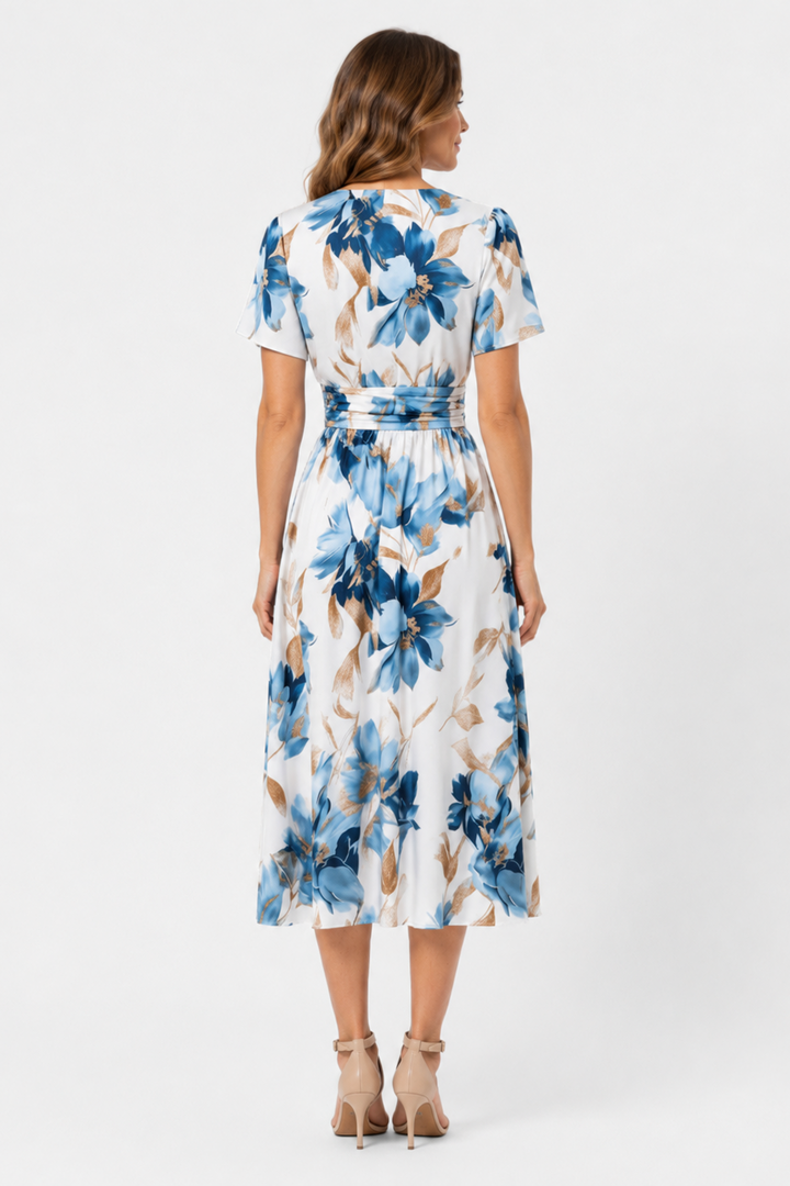 Zara | Floral Midi Dress with Tie and Sewn Belt