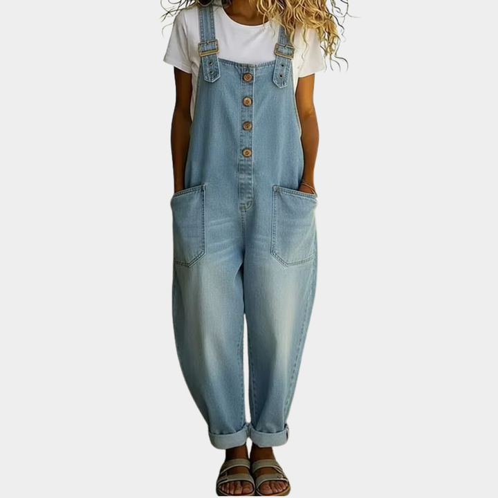 Ανα - Vintage Ολόσωμο Φόρεμα από Μαλακό Βαμβάκι με Denim Εμφάνιση