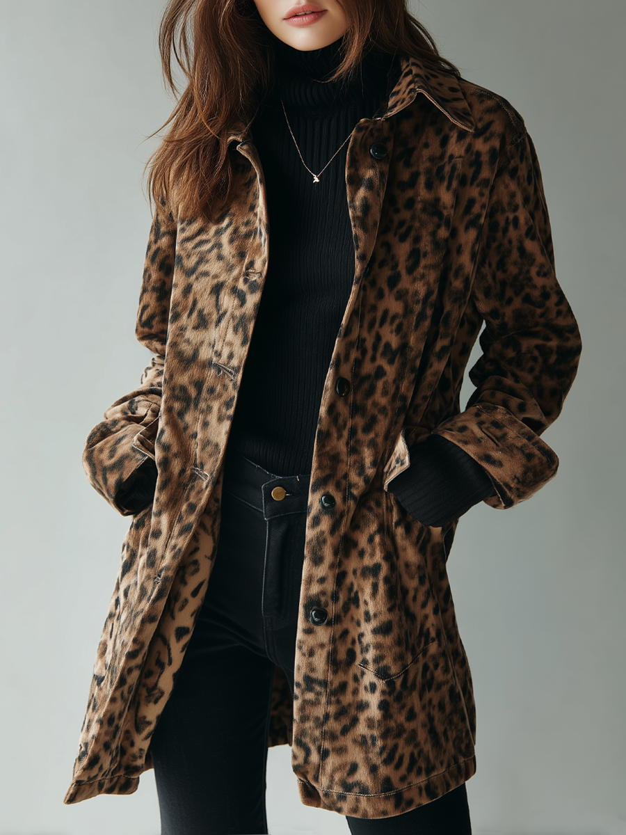 Retro Leopard Print Eco-Suede Jacket