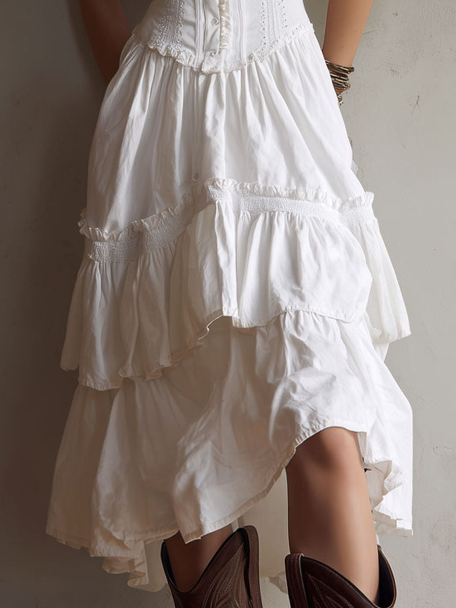 Ρετρό Μποέμ Μίντι Φόρεμα με Δαντέλα και Κορσέ