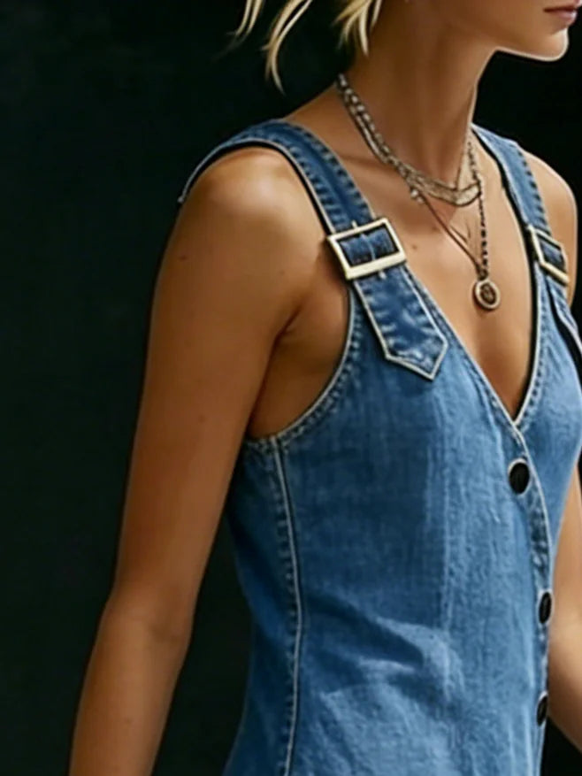 Βέρα - Μακρύ Φόρεμα Denim με Κουμπιά