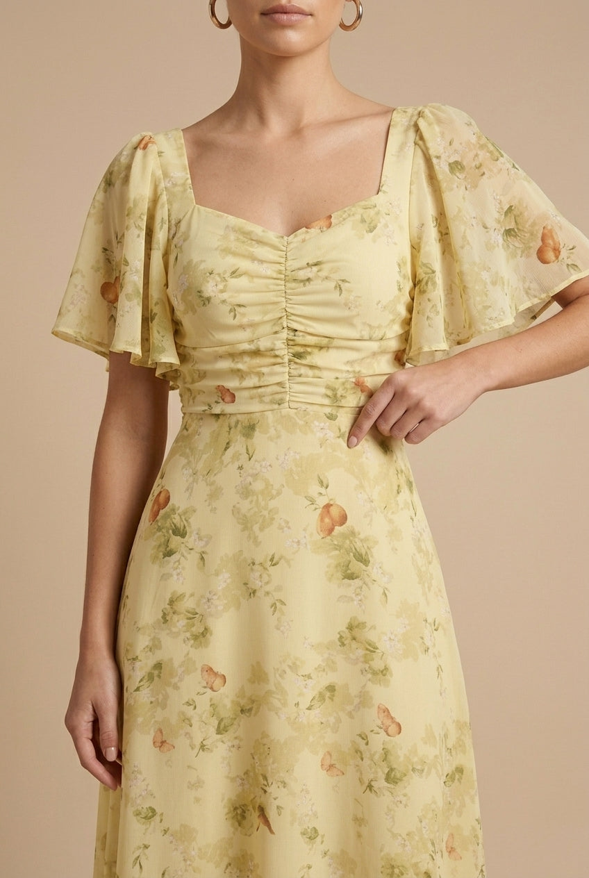 Ρεβέκα | Floral Maxi Dress με Τετράγωνη Λαιμόκοψη και Φουσκωτά Μανίκια