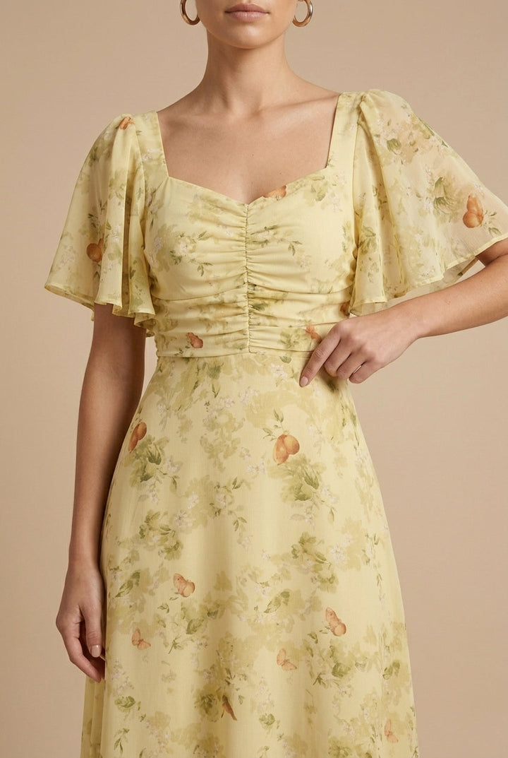 Ρεβέκα | Floral Maxi Dress με Τετράγωνη Λαιμόκοψη και Φουσκωτά Μανίκια