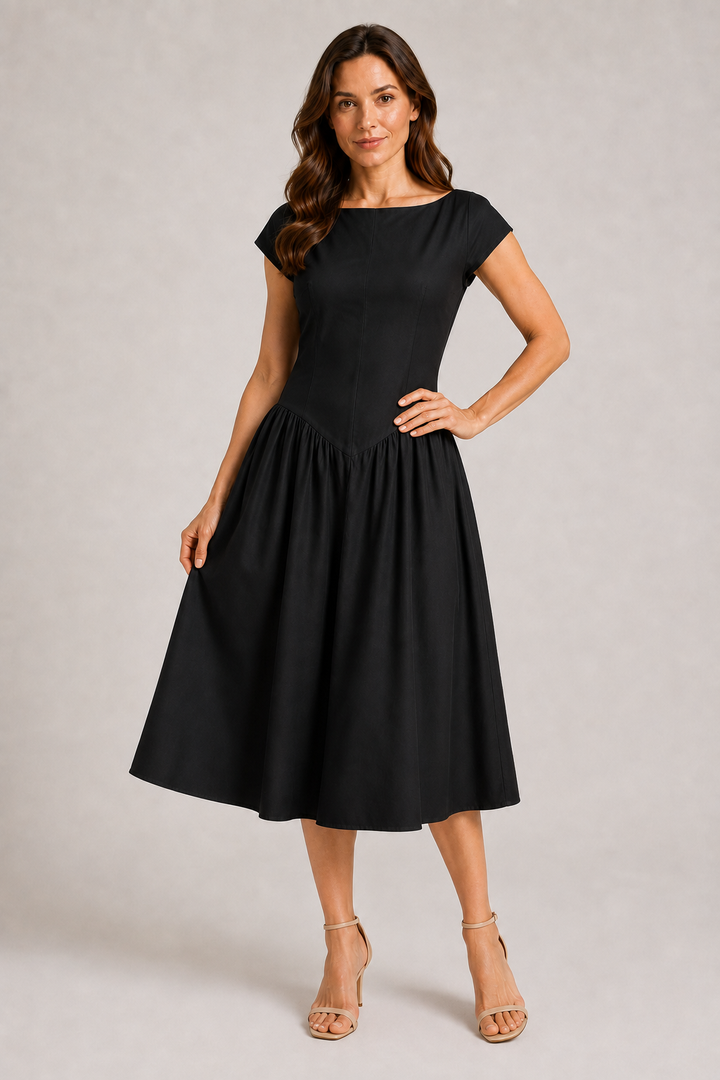 Želmíra | A-Line Midi Dress with Bateau Neckline