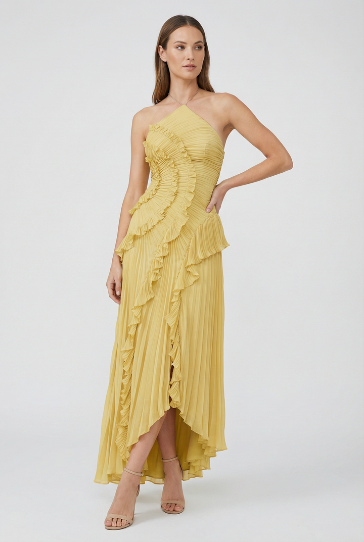 Bibiána | Asymmetrical Pleated Maxi Dress