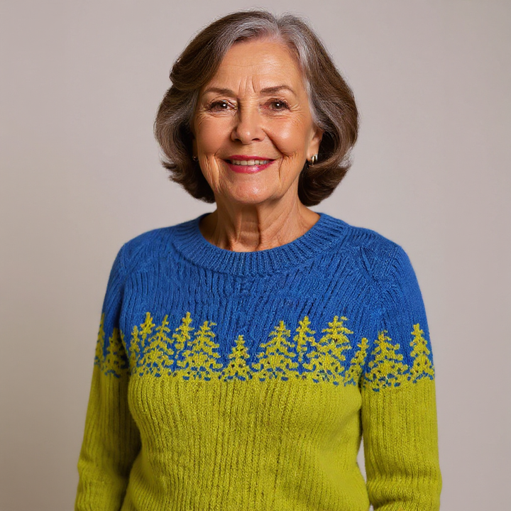 Πλεκτή μπλούζα σε μπλε-πράσινη απόχρωση με σιλουέτα κωνοφόρων