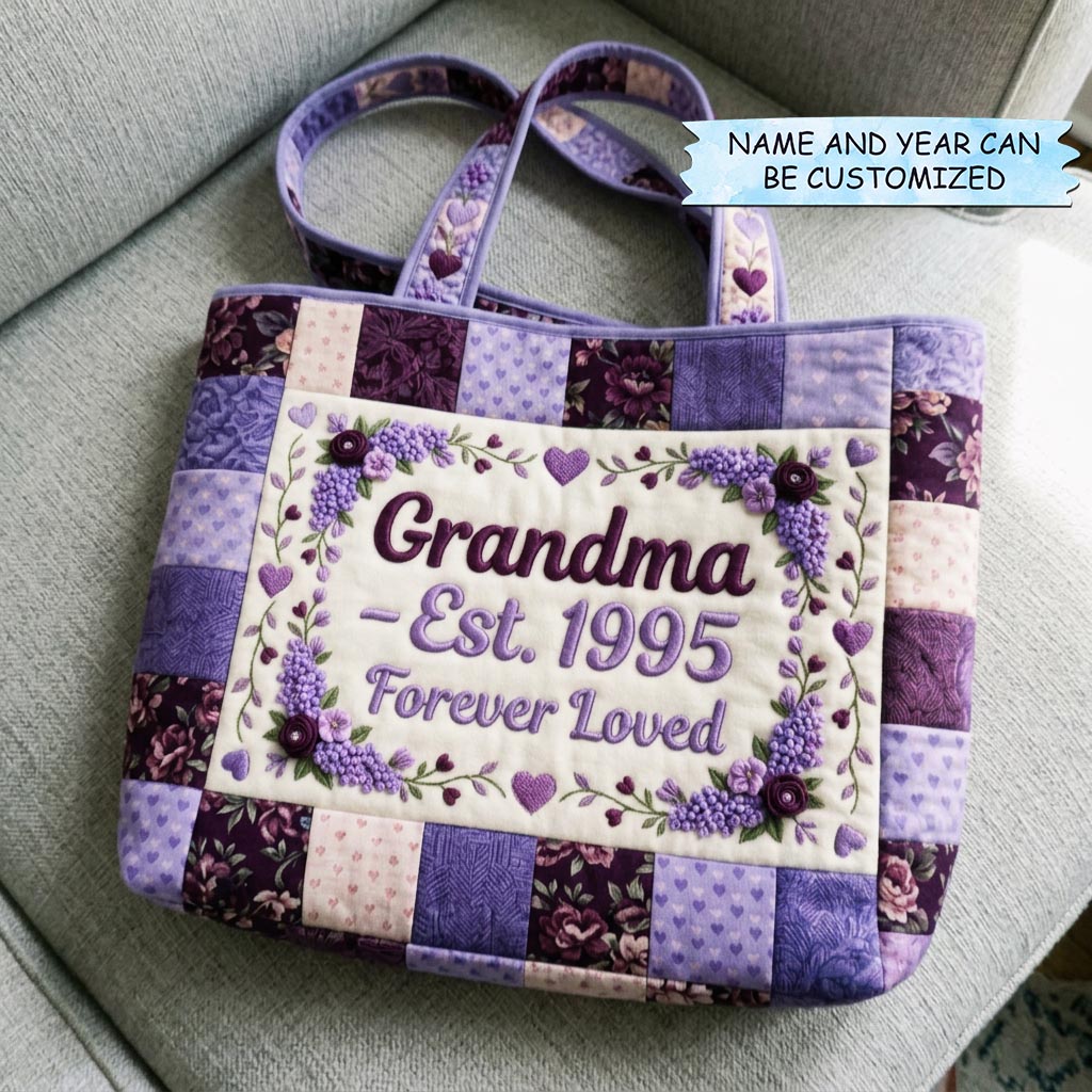 Τσάντα Tote με Κέντημα Mom Bloom - Κωδικός QTCUZ GFTOMA10338