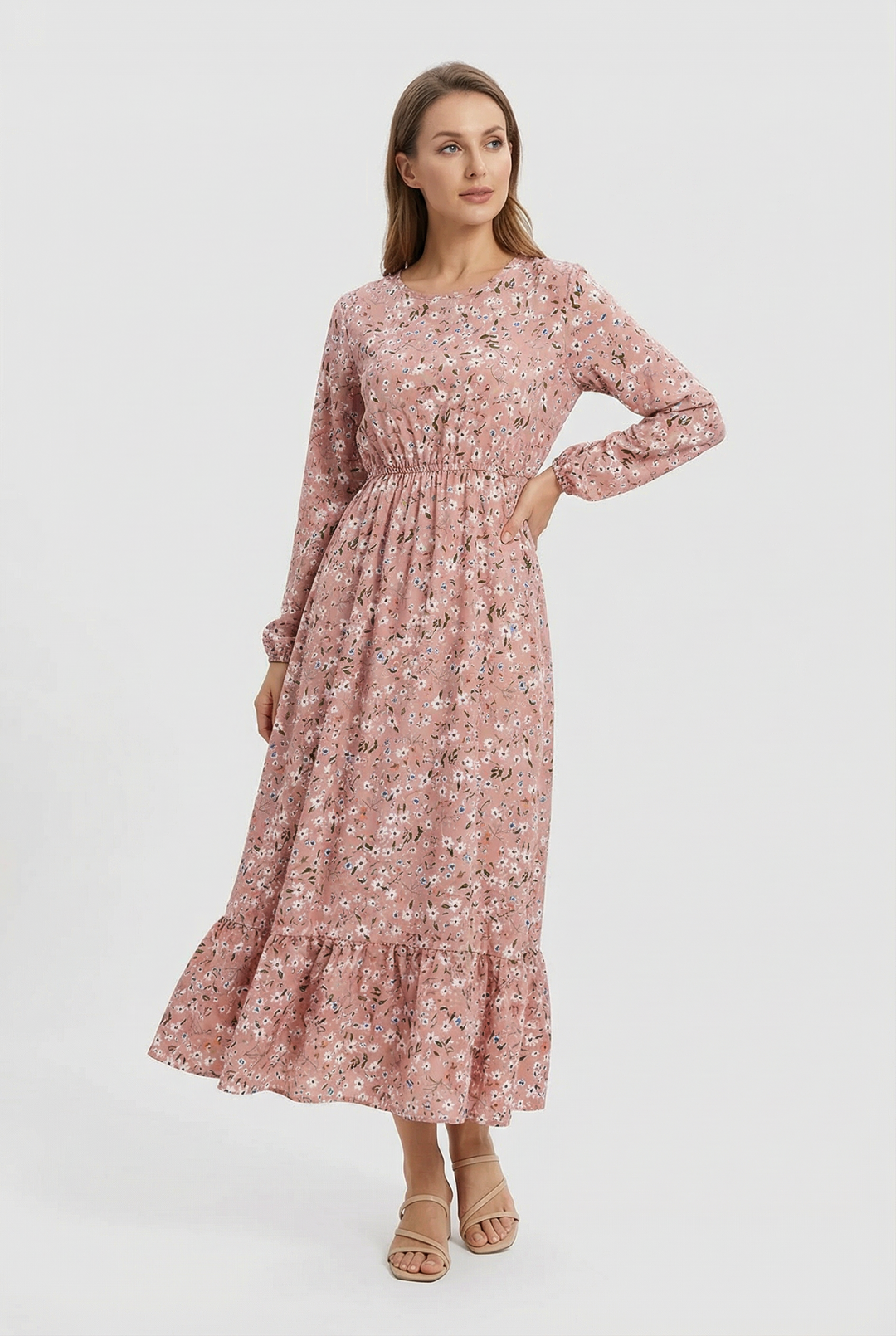 Milena | Floral Airy Maxi Dress with Long Sleeves