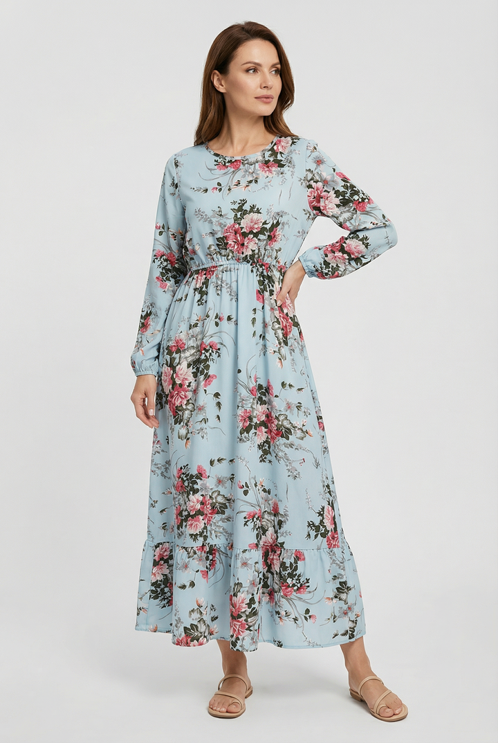 Milena | Floral Airy Maxi Dress with Long Sleeves