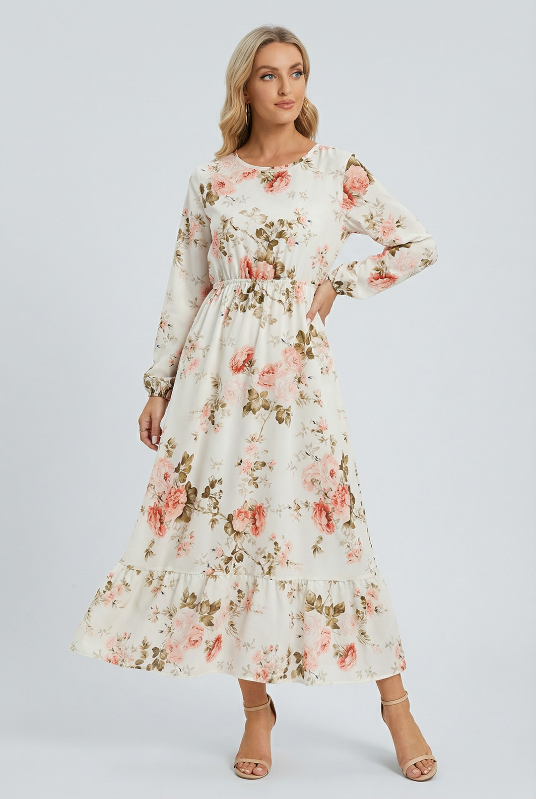 Milena | Floral Airy Maxi Dress with Long Sleeves