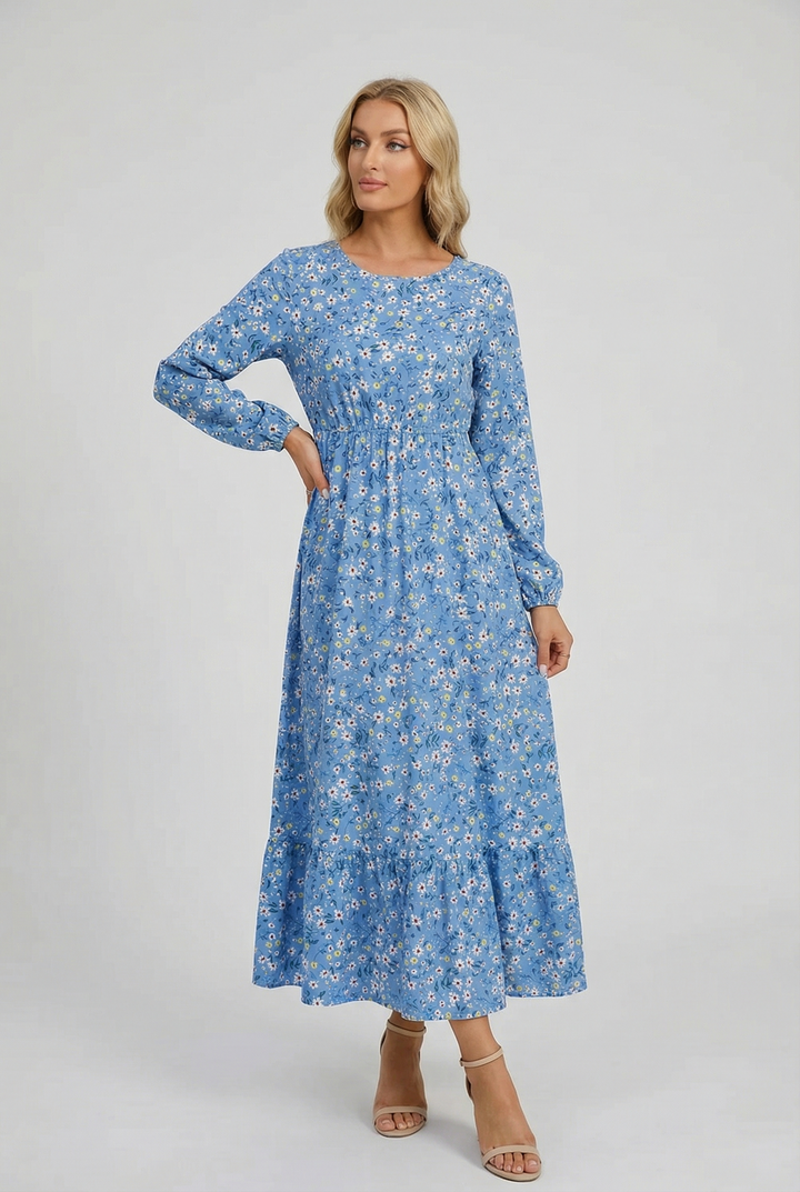 Milena | Floral Airy Maxi Dress with Long Sleeves