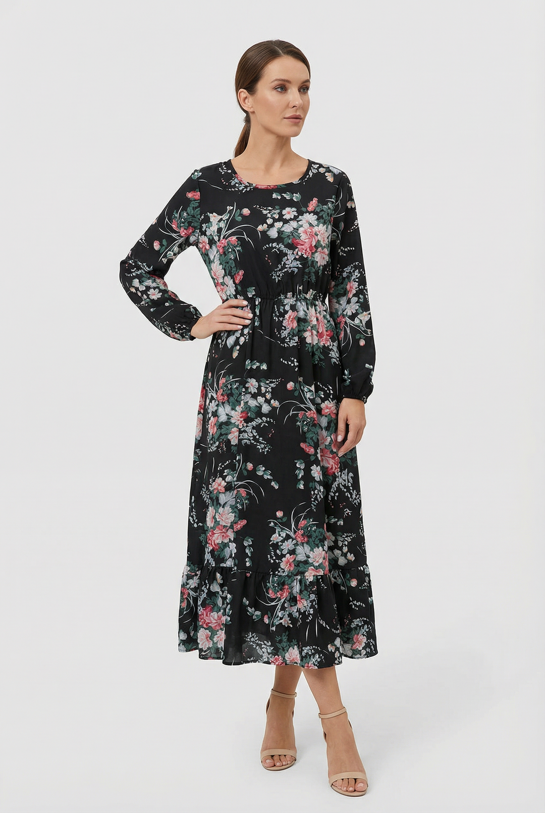 Milena | Floral Airy Maxi Dress with Long Sleeves