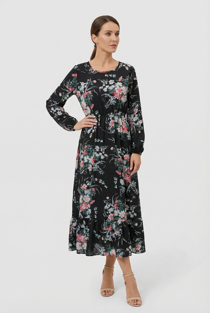 Milena | Floral Airy Maxi Dress with Long Sleeves