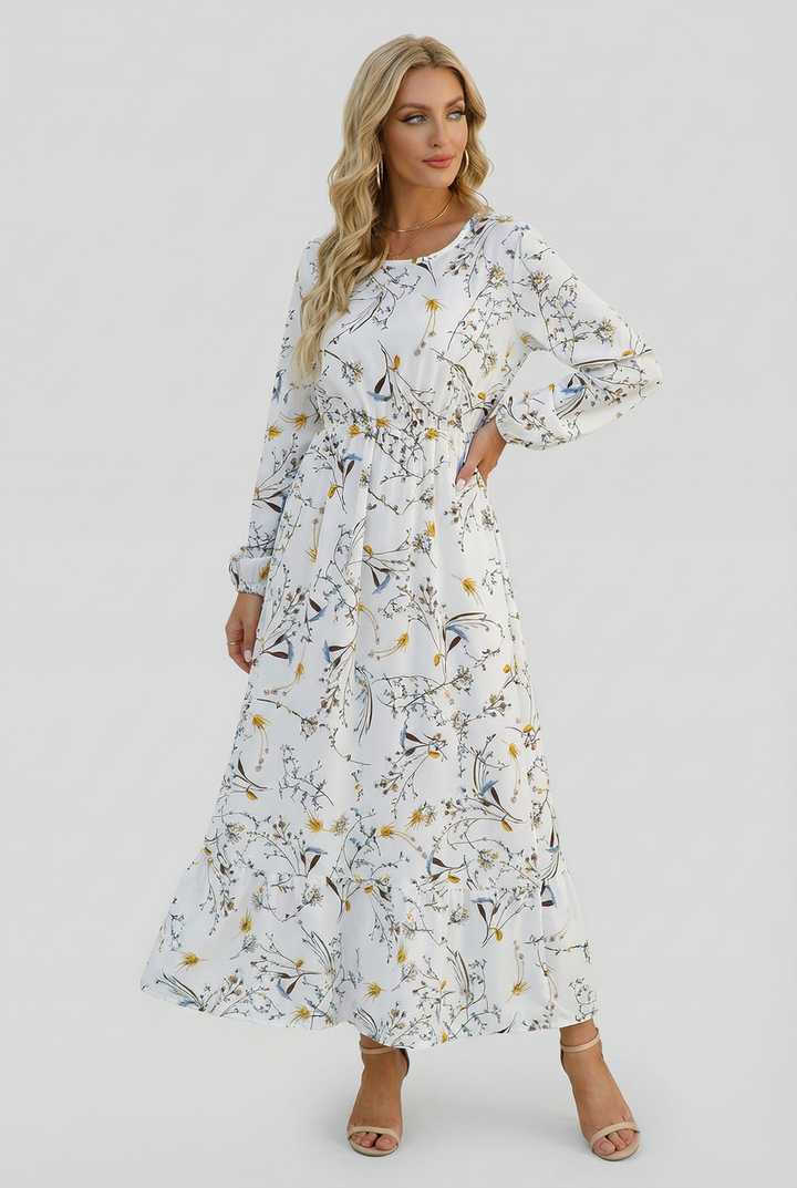Milena | Floral Airy Maxi Dress with Long Sleeves