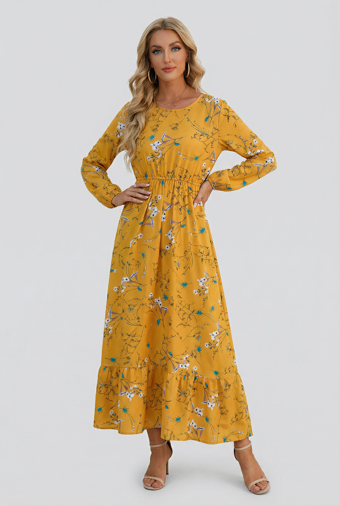 Milena | Floral Airy Maxi Dress with Long Sleeves