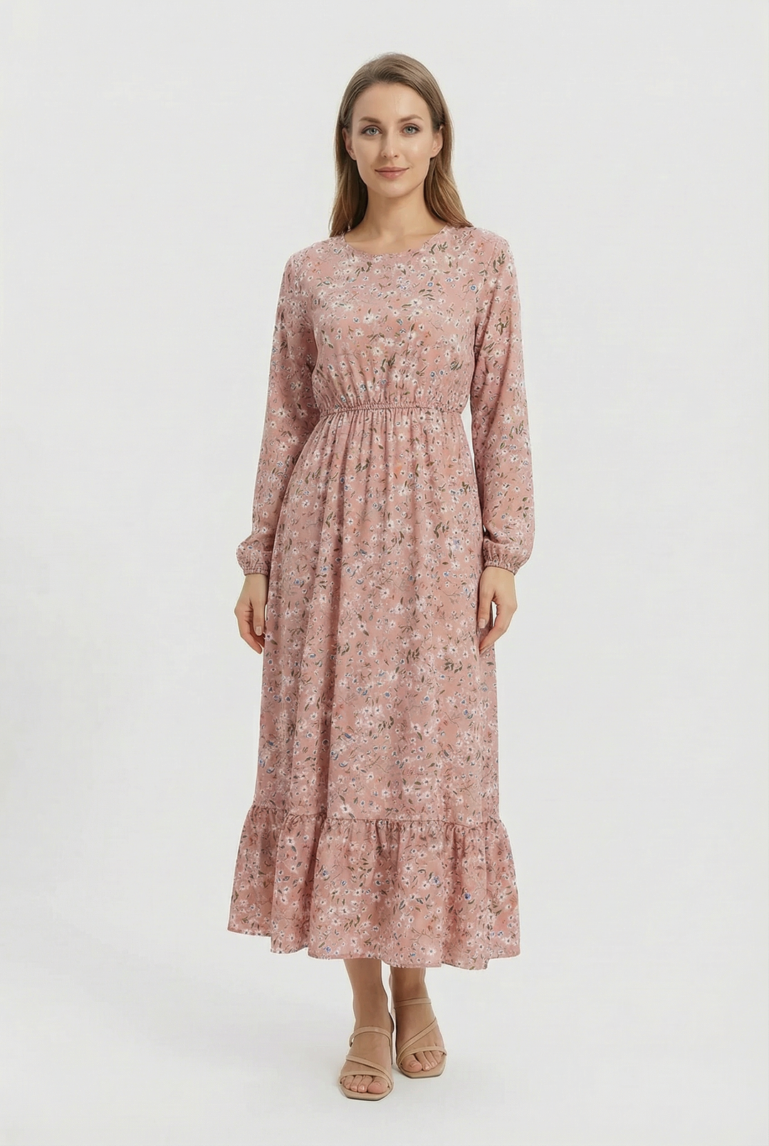 Milena | Floral Airy Maxi Dress with Long Sleeves