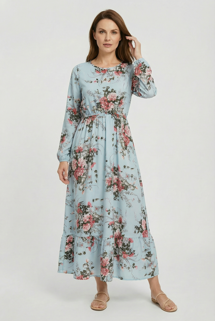 Milena | Floral Airy Maxi Dress with Long Sleeves