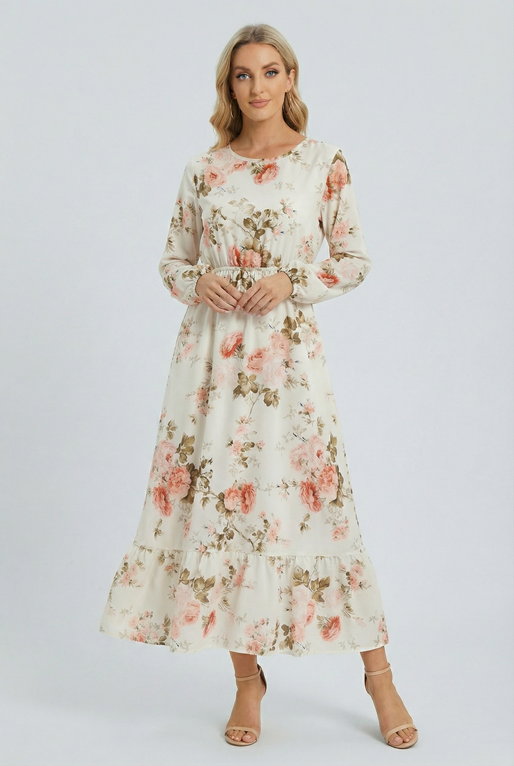 Milena | Floral Airy Maxi Dress with Long Sleeves