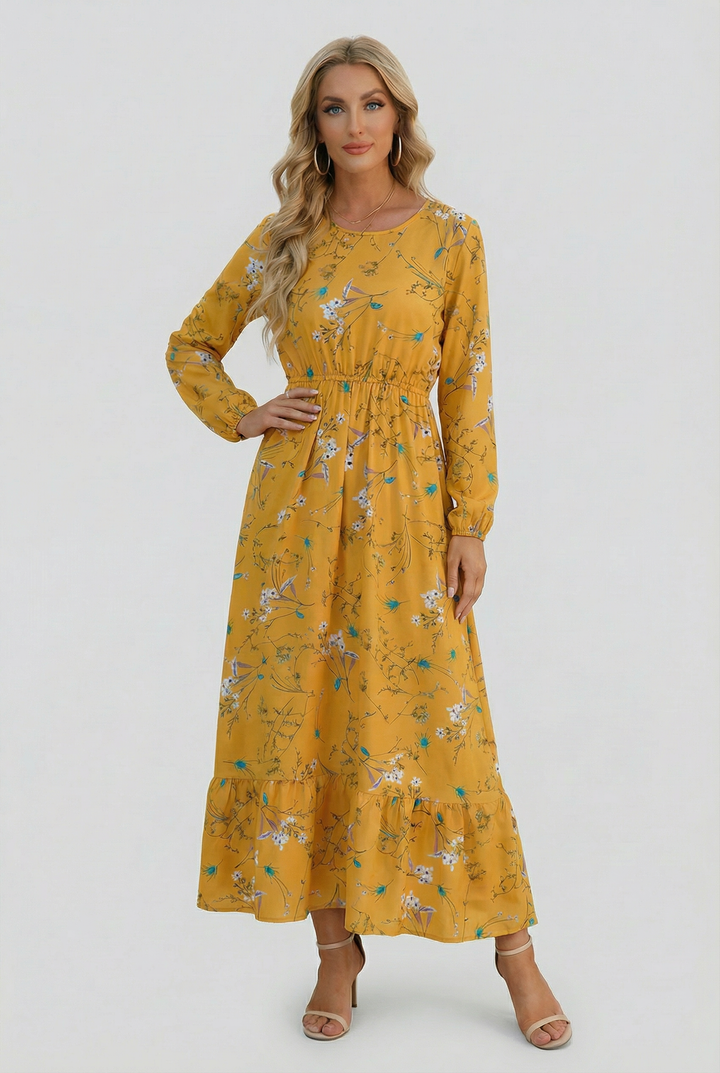 Milena | Floral Airy Maxi Dress with Long Sleeves
