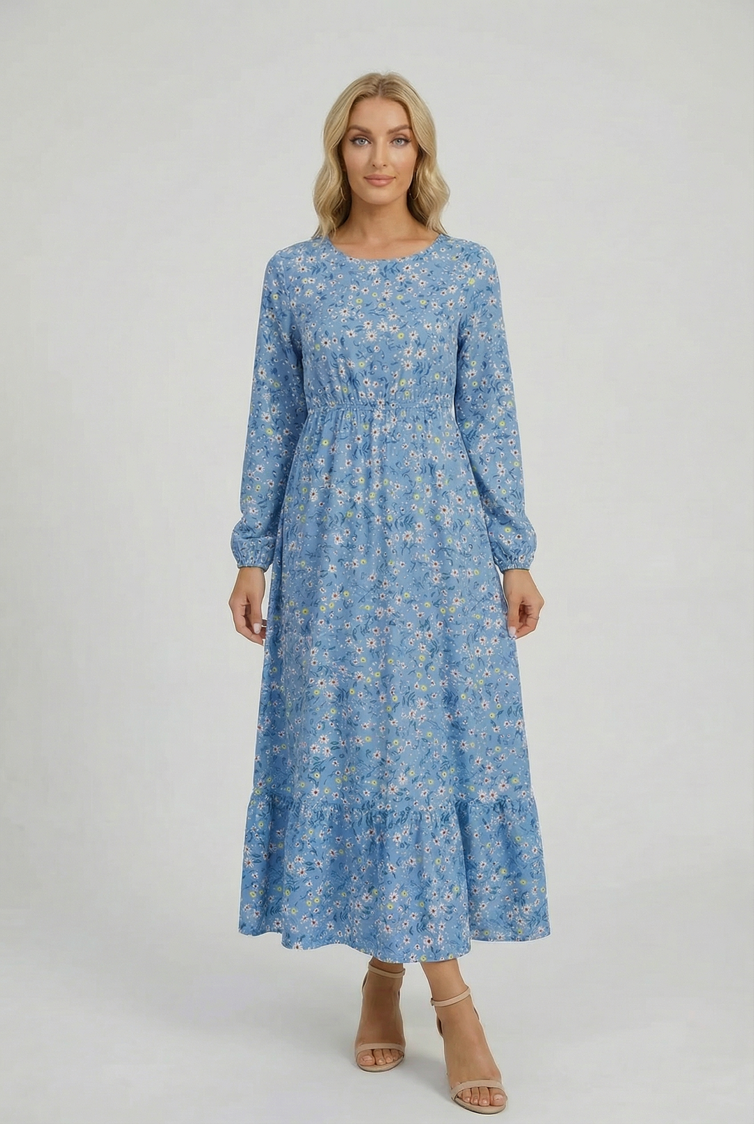 Milena | Floral Airy Maxi Dress with Long Sleeves