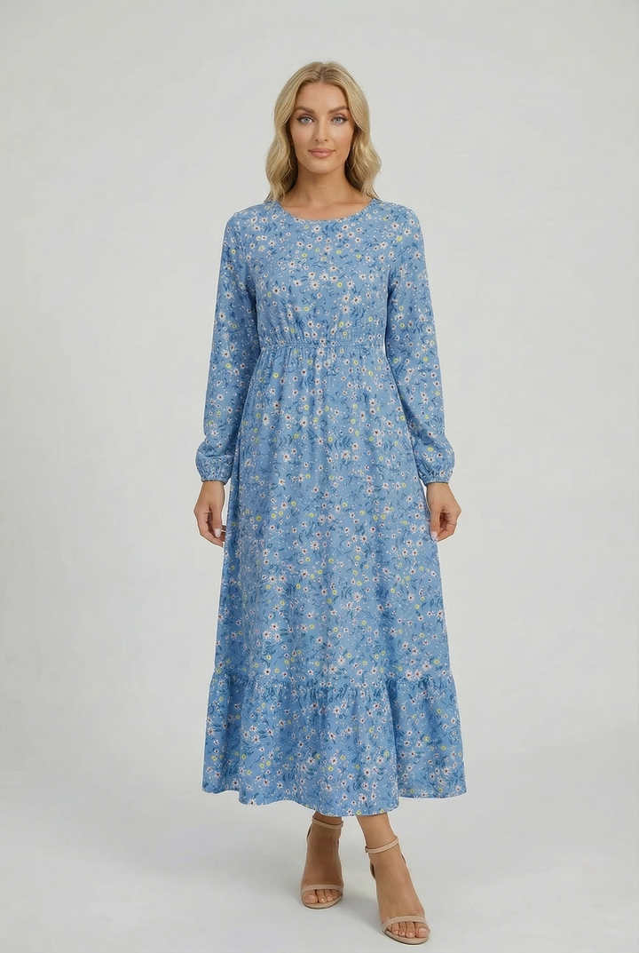 Milena | Floral Airy Maxi Dress with Long Sleeves