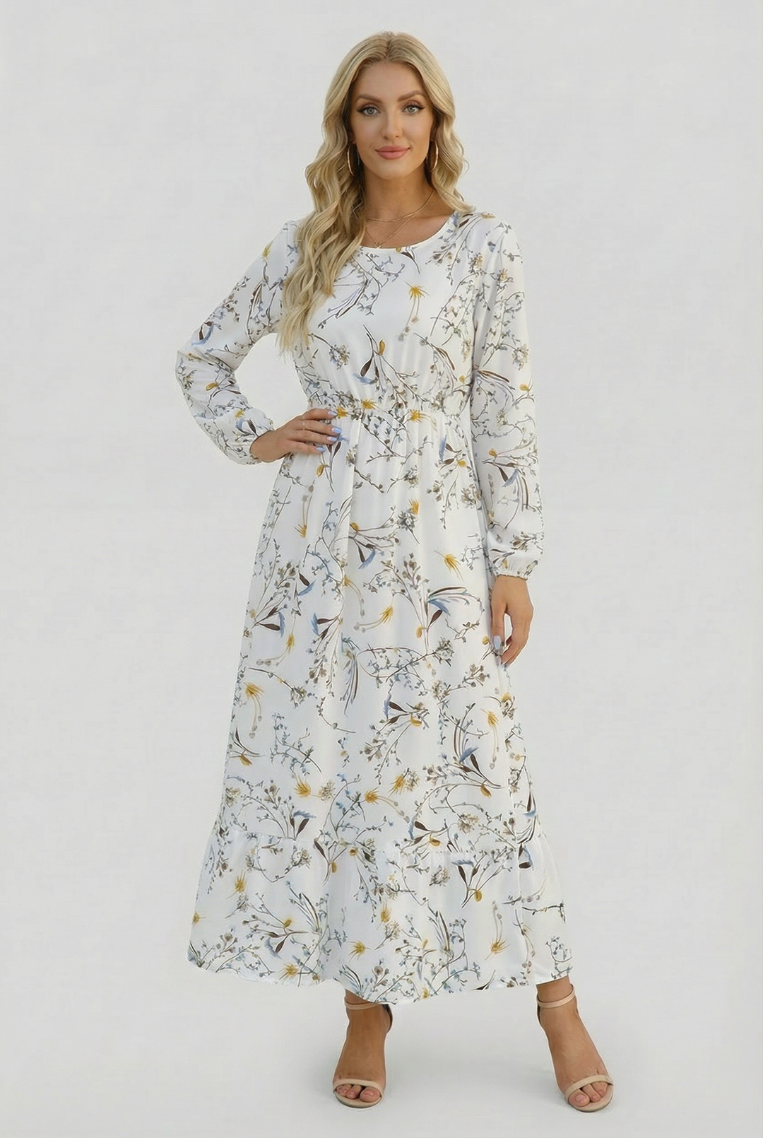 Milena | Floral Airy Maxi Dress with Long Sleeves