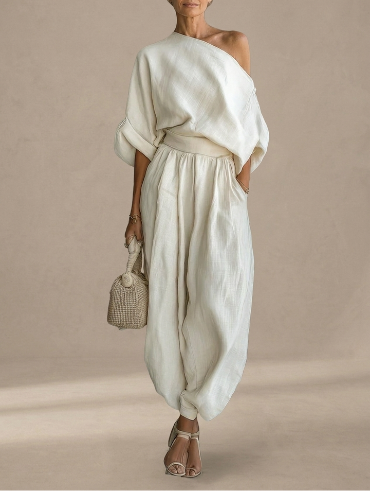 Λίζα | Σετ Μαλακής Off-Shoulder Μπλούζας με Κολάν