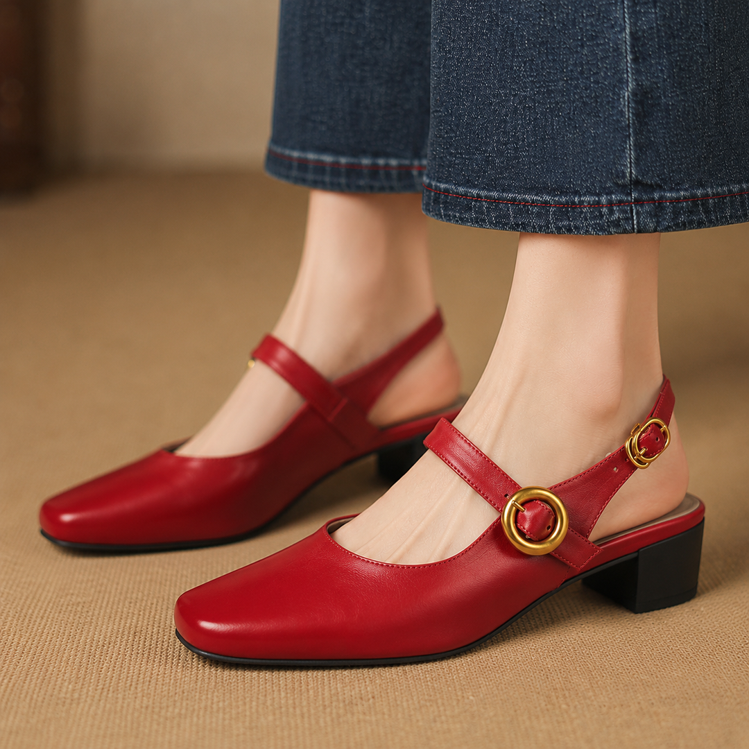 Αυθεντικά Δερμάτινα Slingback Τακούνια