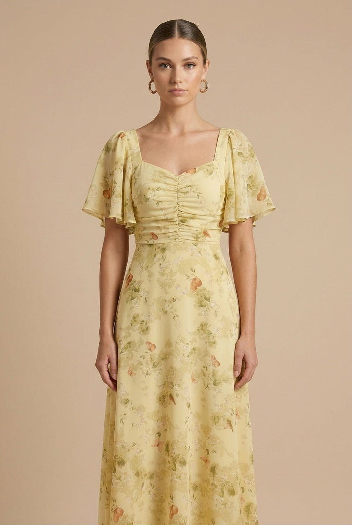 Ρεβέκα | Floral Maxi Dress με Τετράγωνη Λαιμόκοψη και Φουσκωτά Μανίκια