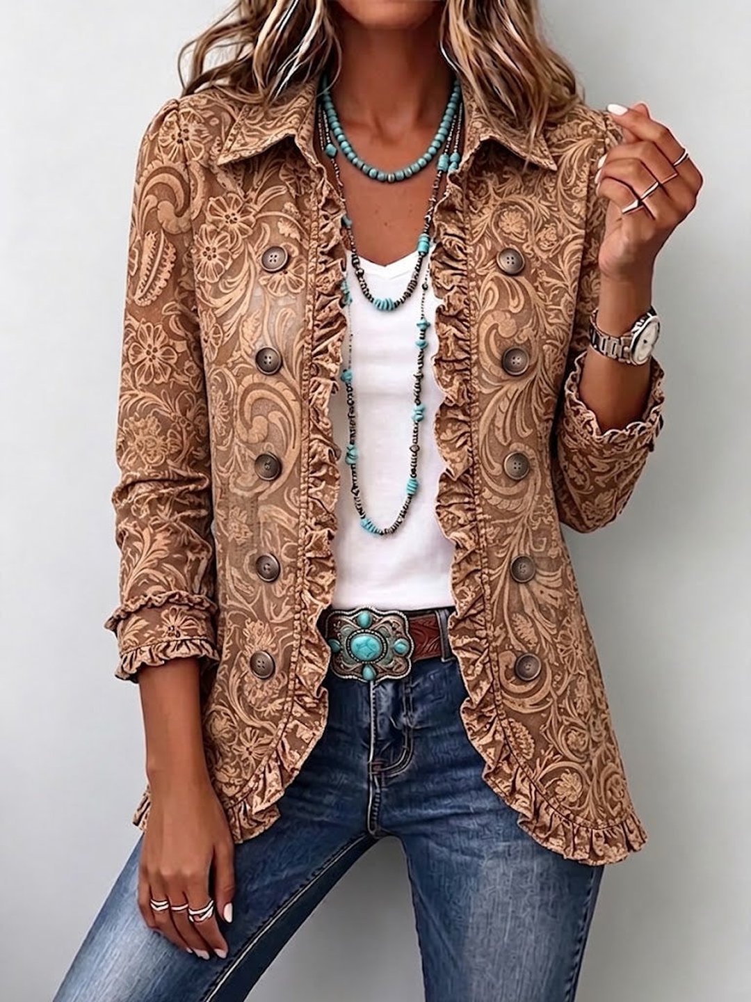 Dervla | Vintage Bohemian Floral Print Tailored Jacket