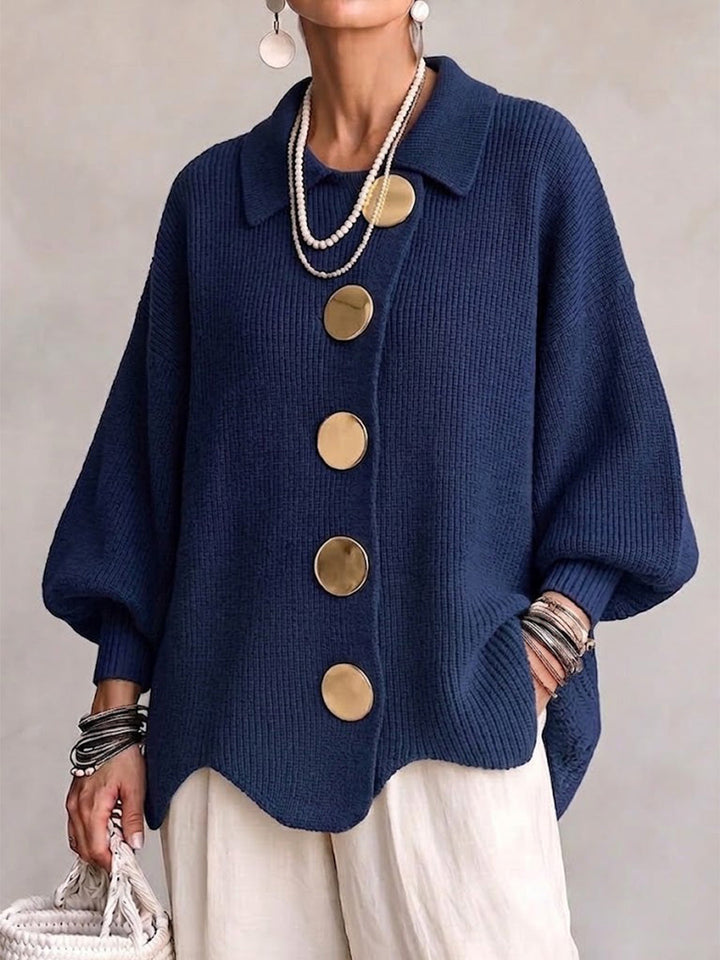 Isadora | Oversize Καρντακίν με Γιακά και Μεγάλους Μεταλλικούς Κουμπιά