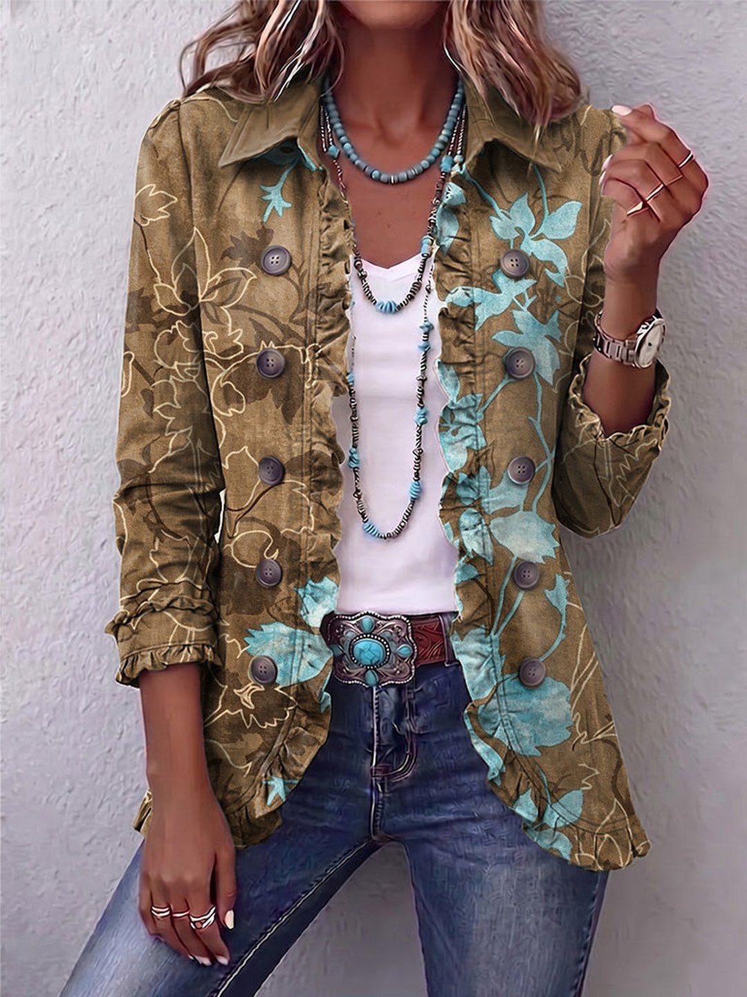Fianna | Bohemian Grunge Vintage Floral Ruffle Jacket