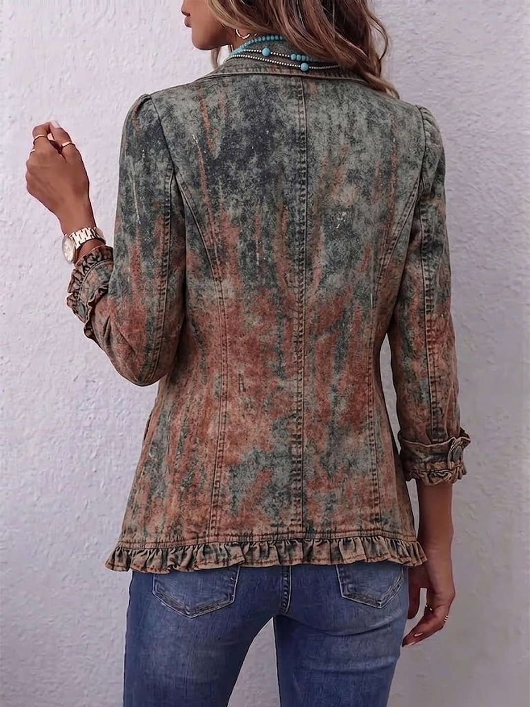 Katriona | Ruffled Jacket with Vintage Gradient Texture Print