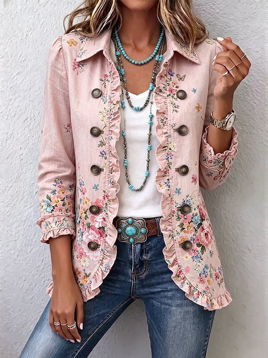 Faithe | Floral Jacket with Puffed Sleeves