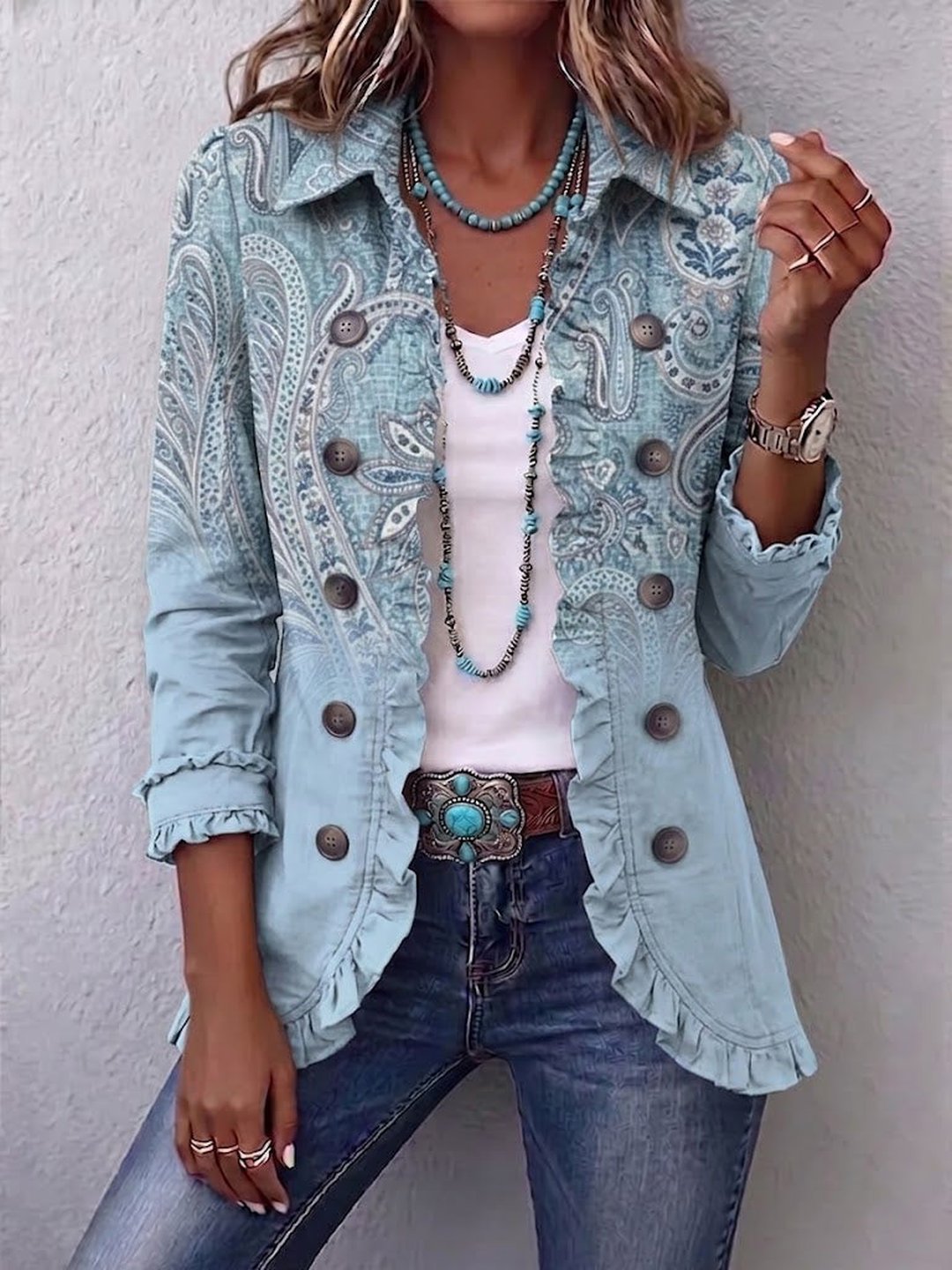 Grainne | Retro Paisley Ruffled Jacket