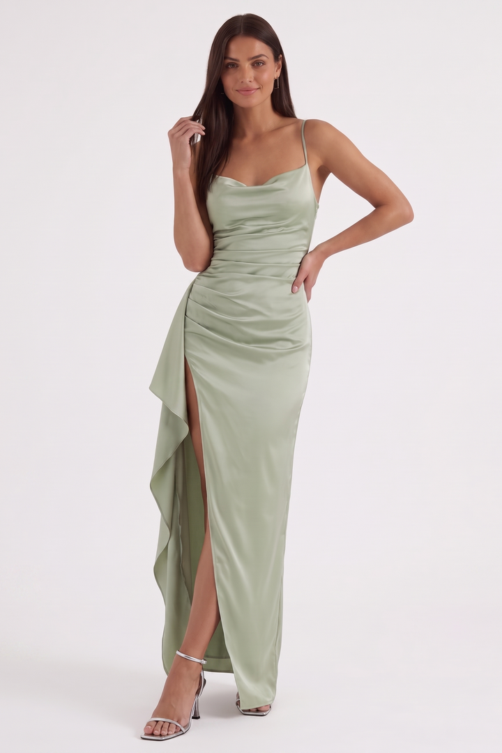 Inga | Λαμπερό μακρύ φόρεμα με λεπτές ιμάντες